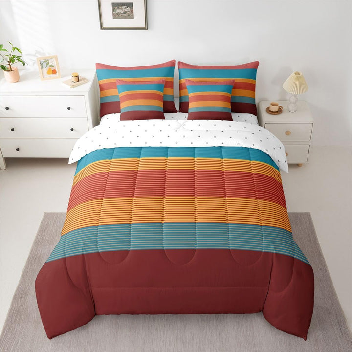 Rose Red, Blue & Orange Striped Twin 7-Piece Bedding Set - Just Closeouts Canada Inc.X004YEBQ8J