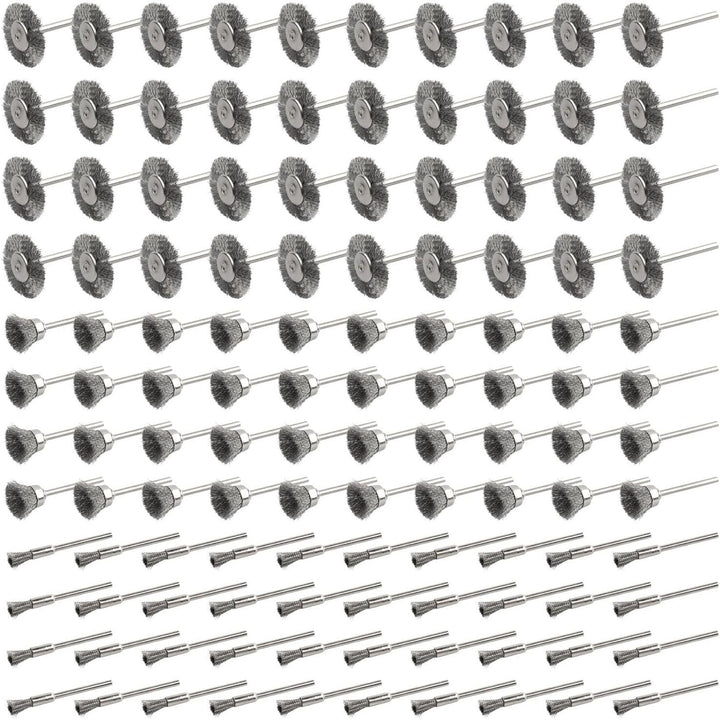 Rotary Steel Wire Brush Set – 120 Pieces, Wheel / Cup / Pen - Just Closeouts Canada Inc.