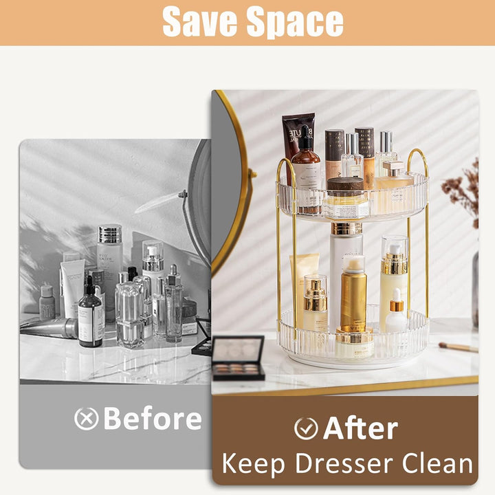 Rotating Makeup Organizer, 2 Tier Large Capacity Perfume Organizer Makeup Organizer, Cosmetic Organizer for Vanity Bathroom Bedroom, White - Just Closeouts Canada Inc.