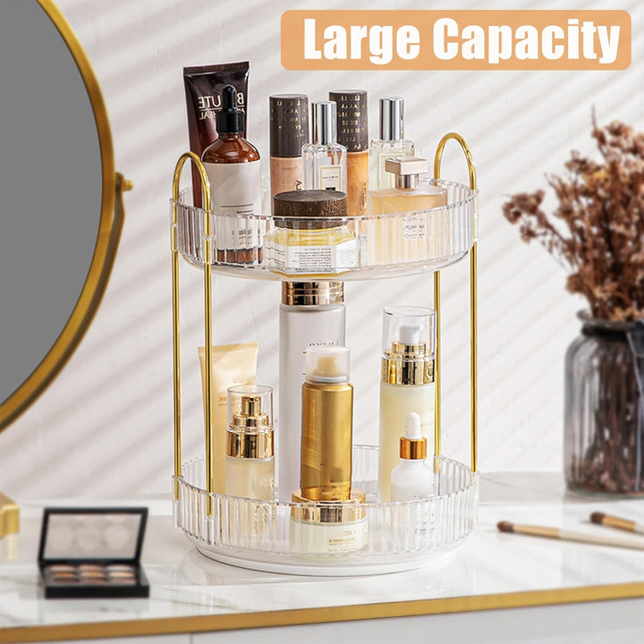 Rotating Makeup Organizer, 2 Tier Large Capacity Perfume Organizer Makeup Organizer, Cosmetic Organizer for Vanity Bathroom Bedroom, White - Just Closeouts Canada Inc.