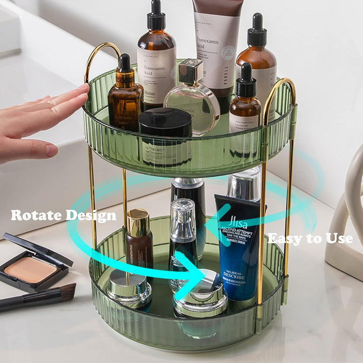 Rotating Makeup Organizer, 2 Tier Large Capacity Perfume Organizer Makeup Organizer, Cosmetic Organizer for Vanity Bathroom Bedroom, White - Just Closeouts Canada Inc.