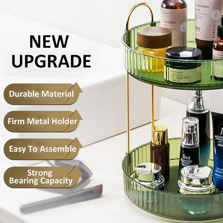 Rotating Makeup Organizer, 2 Tier Large Capacity Perfume Organizer Makeup Organizer, Cosmetic Organizer for Vanity Bathroom Bedroom, White - Just Closeouts Canada Inc.