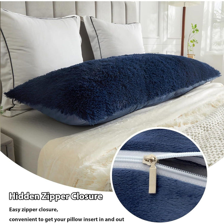 Royal Blue Plush Faux Fur Body Pillowcase, Luxury Shaggy Ultra Bed Pillow Covers 20"x54" for Home Decor Bed Couch,Microfiber Long Pillowshams for Adults Pregnant Women/Mother/Wife(Navy) - Just Closeouts Canada Inc.