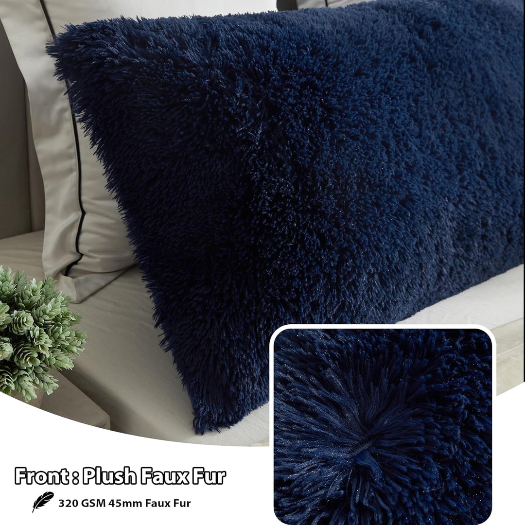 Royal Blue Plush Faux Fur Body Pillowcase, Luxury Shaggy Ultra Bed Pillow Covers 20"x54" for Home Decor Bed Couch,Microfiber Long Pillowshams for Adults Pregnant Women/Mother/Wife(Navy) - Just Closeouts Canada Inc.