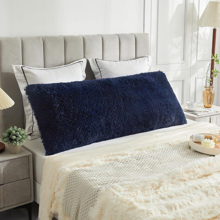 Royal Blue Plush Faux Fur Body Pillowcase, Luxury Shaggy Ultra Bed Pillow Covers 20"x54" for Home Decor Bed Couch,Microfiber Long Pillowshams for Adults Pregnant Women/Mother/Wife(Navy) - Just Closeouts Canada Inc.
