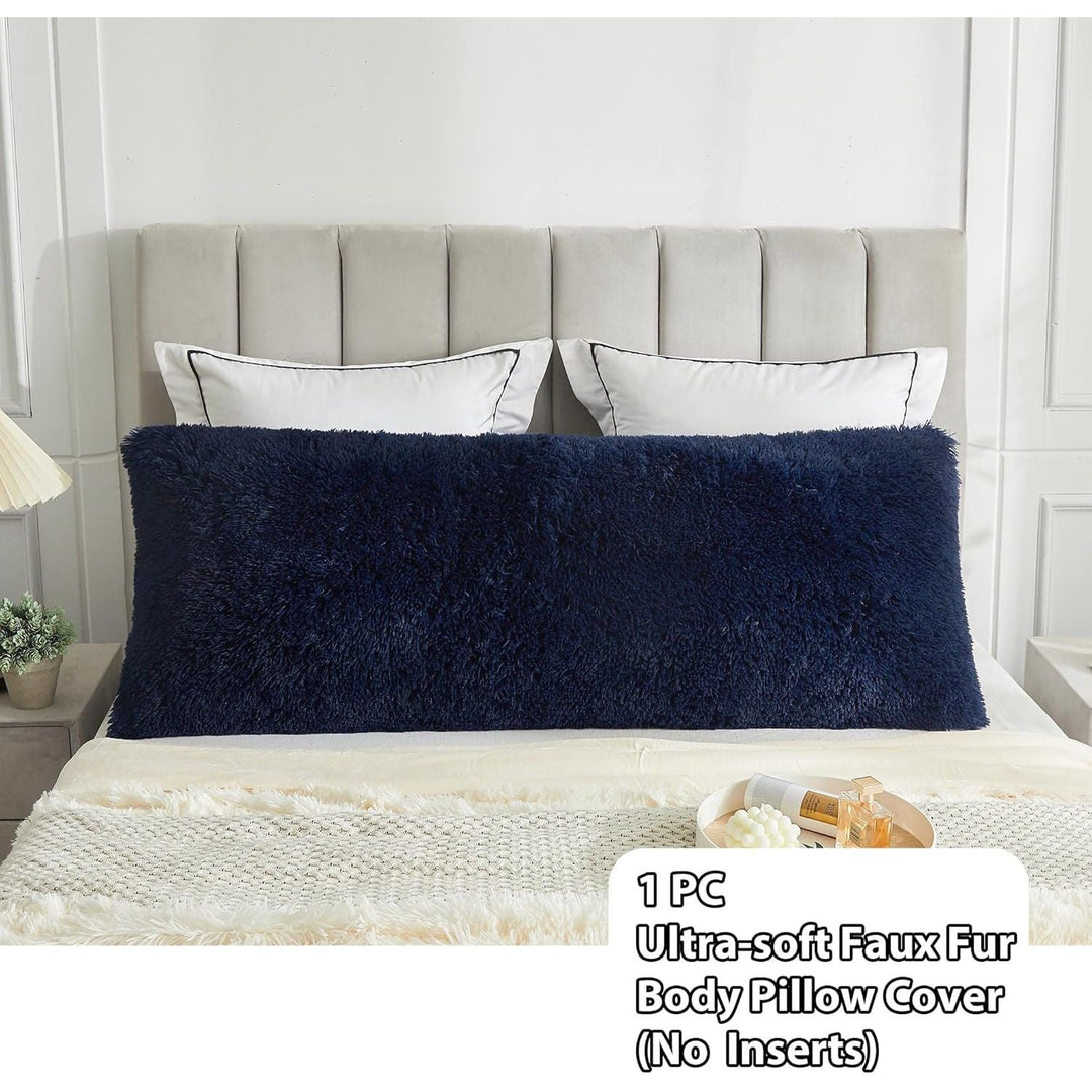 Royal Blue Plush Faux Fur Body Pillowcase, Luxury Shaggy Ultra Bed Pillow Covers 20"x54" for Home Decor Bed Couch,Microfiber Long Pillowshams for Adults Pregnant Women/Mother/Wife(Navy) - Just Closeouts Canada Inc.