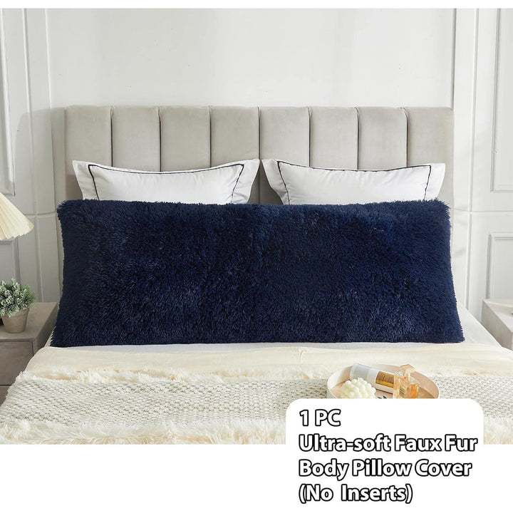 Royal Blue Plush Faux Fur Body Pillowcase, Luxury Shaggy Ultra Bed Pillow Covers 20"x54" for Home Decor Bed Couch,Microfiber Long Pillowshams for Adults Pregnant Women/Mother/Wife(Navy) - Just Closeouts Canada Inc.