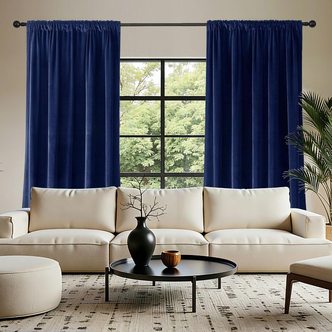Royal Blue Velvet Rod Pocket Curtains, 2 Panels, 52 x 96 in - Just Closeouts Canada Inc.X0038O1GRH