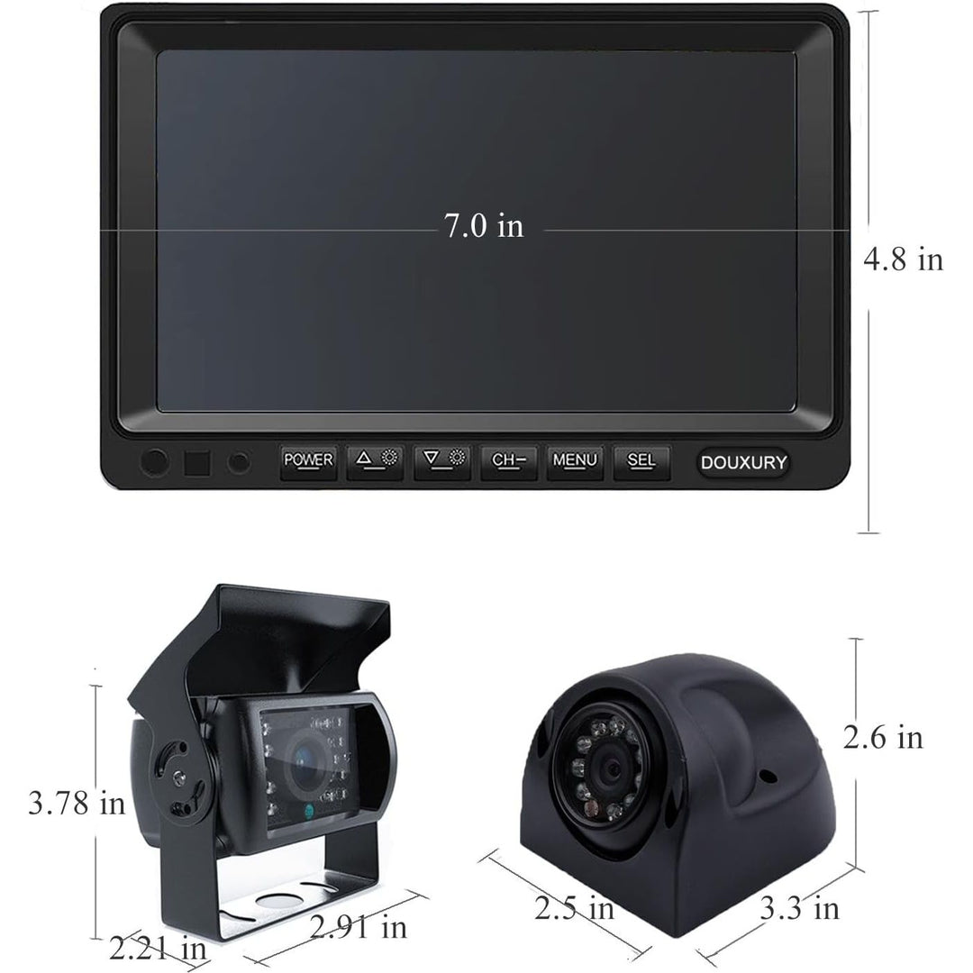 RV Backup Camera System with 7'' Quad Split 1080P Monitor for Truck Trailer Semi Camper Bus & 4 AHD Rear Side View Camera with DVR Record Function IP69 Waterproof Night Vision Avoid Blind Spot DOUXURY - Just Closeouts Canada Inc.