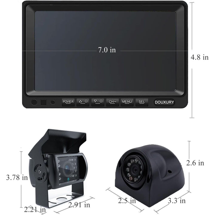 RV Backup Camera System with 7'' Quad Split 1080P Monitor for Truck Trailer Semi Camper Bus & 4 AHD Rear Side View Camera with DVR Record Function IP69 Waterproof Night Vision Avoid Blind Spot DOUXURY - Just Closeouts Canada Inc.