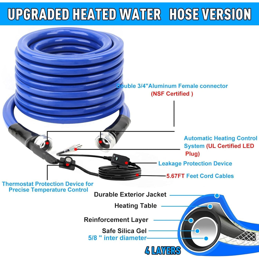 RV Heated Water Hose 50Ft, - 40 ℉ Antifreeze Heated RV Water Hose with Energy Saving Thermostat, 5/8 "Inner Diameter Lead ＆BPA Free, Heated Drinking Hose with Storage Bags for Camper/Home - Just Closeouts Canada Inc.
