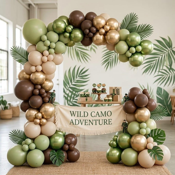 Sage Green Brown Safari Balloons, 60PCS Dusty Olive Green Coffee Beige Metallic Gold Eucalyptus Latex Balloon, Camo Army Hunting Balloons for Woodland Baby Shower Birthday Party Decorations Supplies - Just Closeouts Canada Inc.