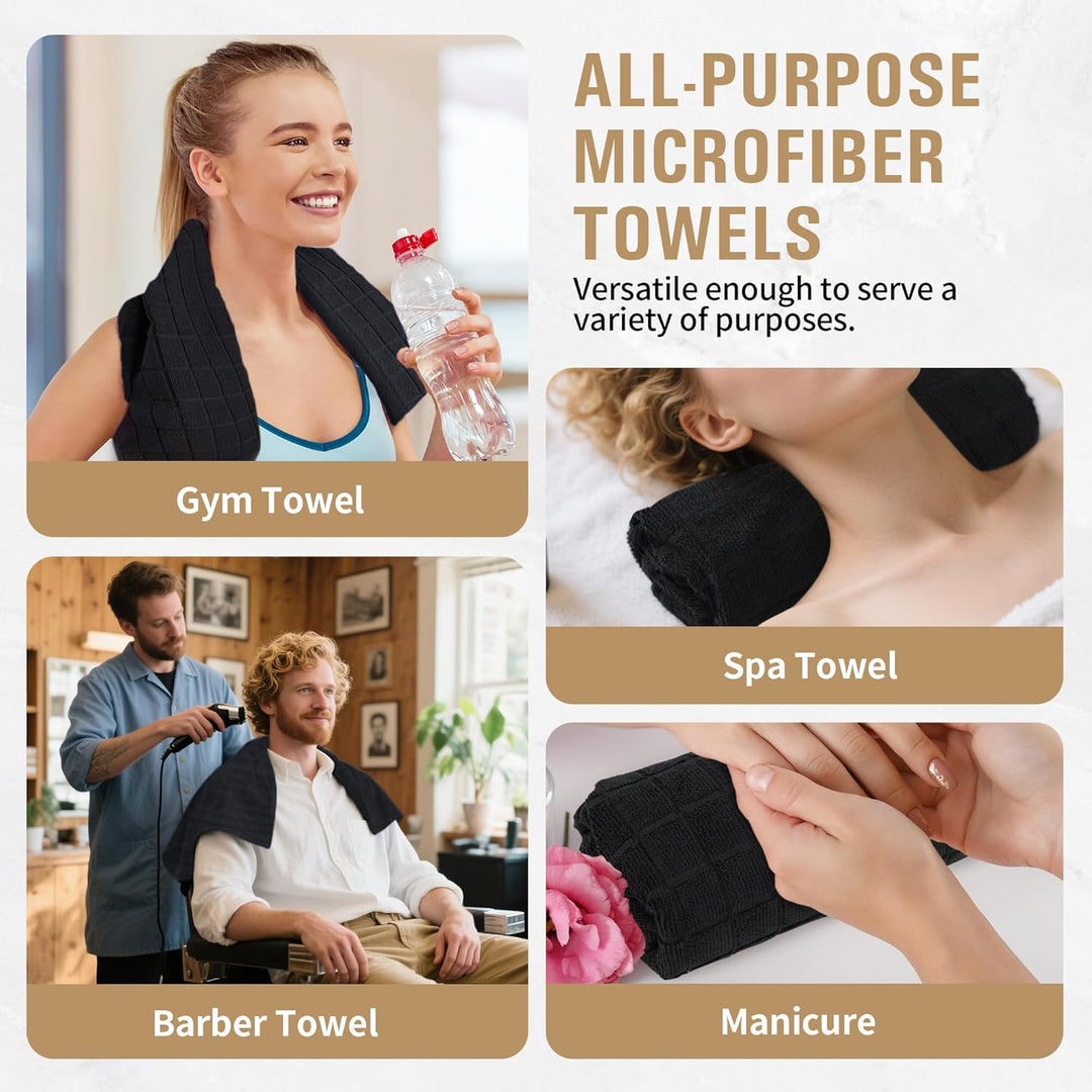 Salon Towels, 12 Pack Black Hand Towels for Bathroom, 16 by 27 Inches Bulk Quick Dry Absorbent Microfiber Hair Towel, Bathroom Towels for Gym Spa Barber Pedicure Makeup & Beauty - Just Closeouts Canada Inc.X004DKL3J1