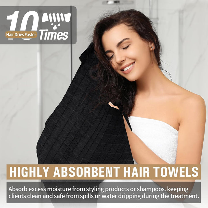 Salon Towels, 12 Pack Black Hand Towels for Bathroom, 16 by 27 Inches Bulk Quick Dry Absorbent Microfiber Hair Towel, Bathroom Towels for Gym Spa Barber Pedicure Makeup & Beauty - Just Closeouts Canada Inc.X004DKL3J1