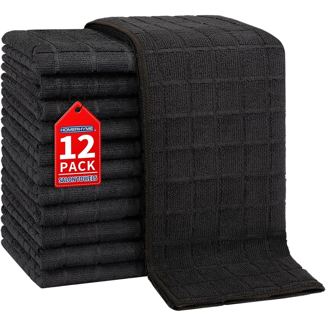 Salon Towels, 12 Pack Black Hand Towels for Bathroom, 16 by 27 Inches Bulk Quick Dry Absorbent Microfiber Hair Towel, Bathroom Towels for Gym Spa Barber Pedicure Makeup & Beauty - Just Closeouts Canada Inc.X004DKL3J1