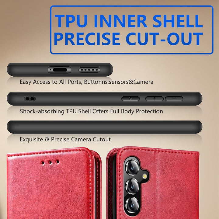 Samsung Galaxy S25 Case for Samsung S25 Wallet Case Shockproof Flip Flap Magnetic Clasp Protective for Galaxy S25 Cover with Cash Credit Card Slots for Samsung S25 (Red) - Just Closeouts Canada Inc.