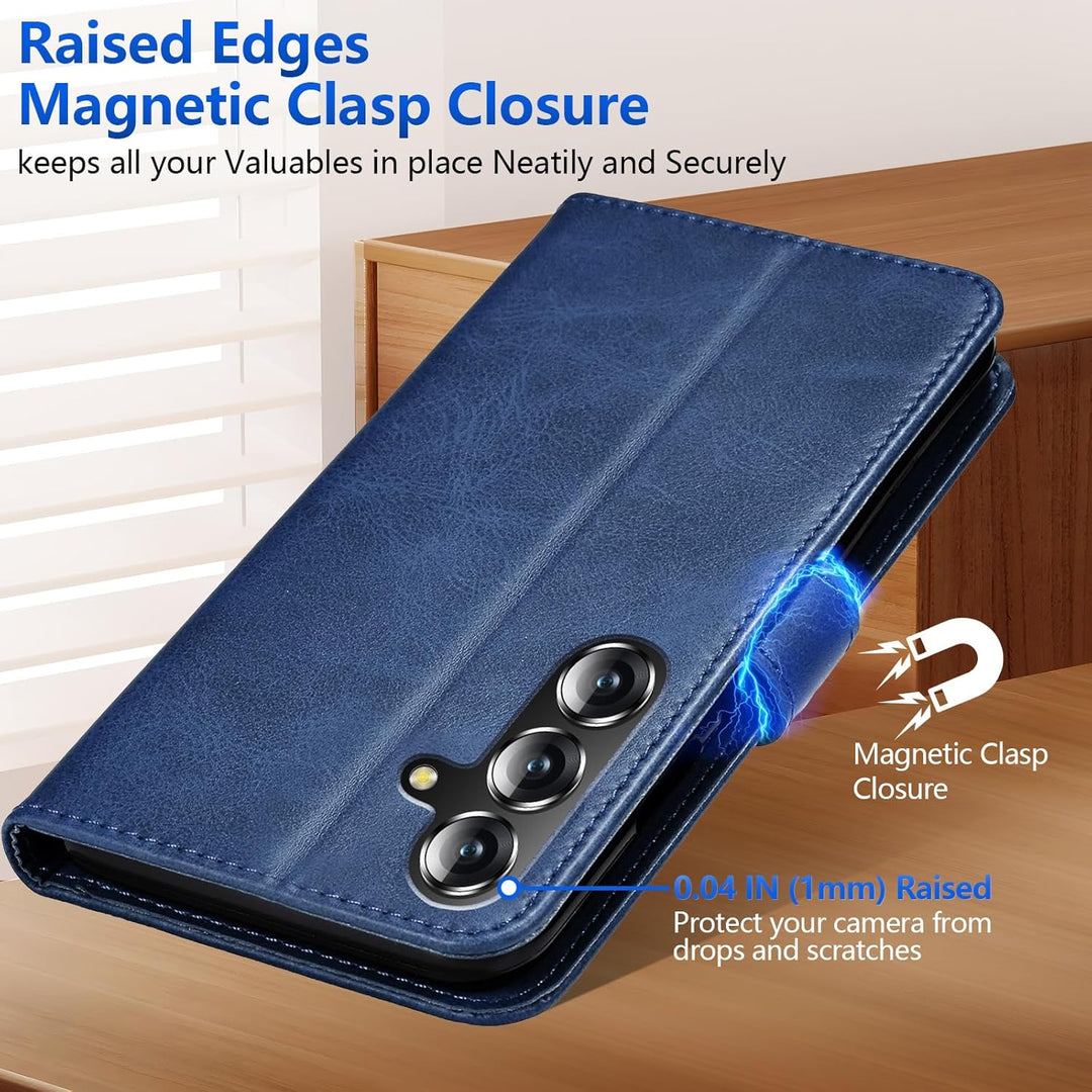 Samsung Galaxy S25 Case for Samsung S25 Wallet Case Shockproof Flip Flap Magnetic Clasp Protective for Galaxy S25 Cover with Cash Credit Card Slots for Samsung S25 (Blue) - Just Closeouts Canada Inc.