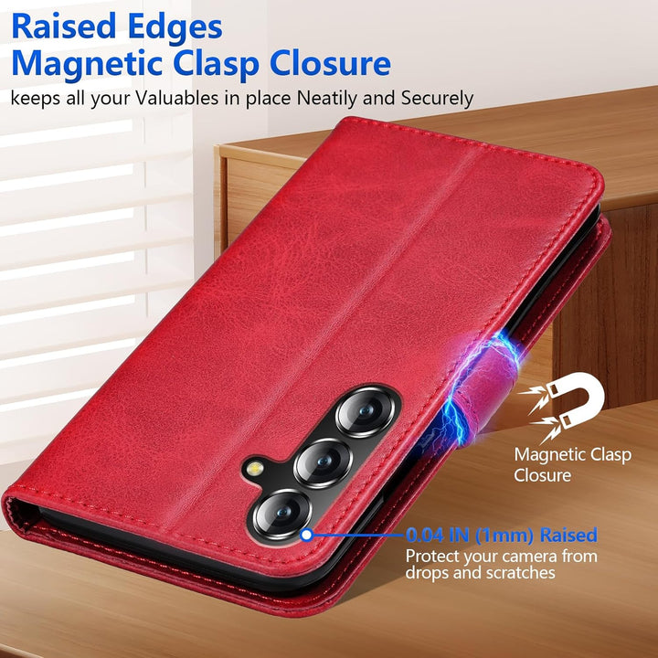 Samsung Galaxy S25 Case for Samsung S25 Wallet Case Shockproof Flip Flap Magnetic Clasp Protective for Galaxy S25 Cover with Cash Credit Card Slots for Samsung S25 (Red) - Just Closeouts Canada Inc.