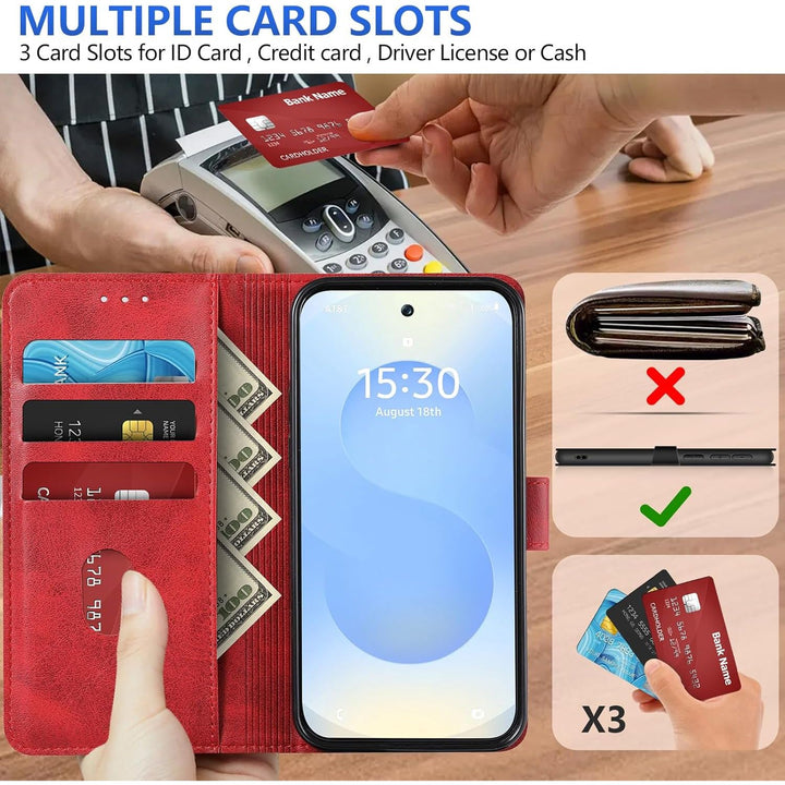 Samsung Galaxy S25 Case for Samsung S25 Wallet Case Shockproof Flip Flap Magnetic Clasp Protective for Galaxy S25 Cover with Cash Credit Card Slots for Samsung S25 (Red) - Just Closeouts Canada Inc.