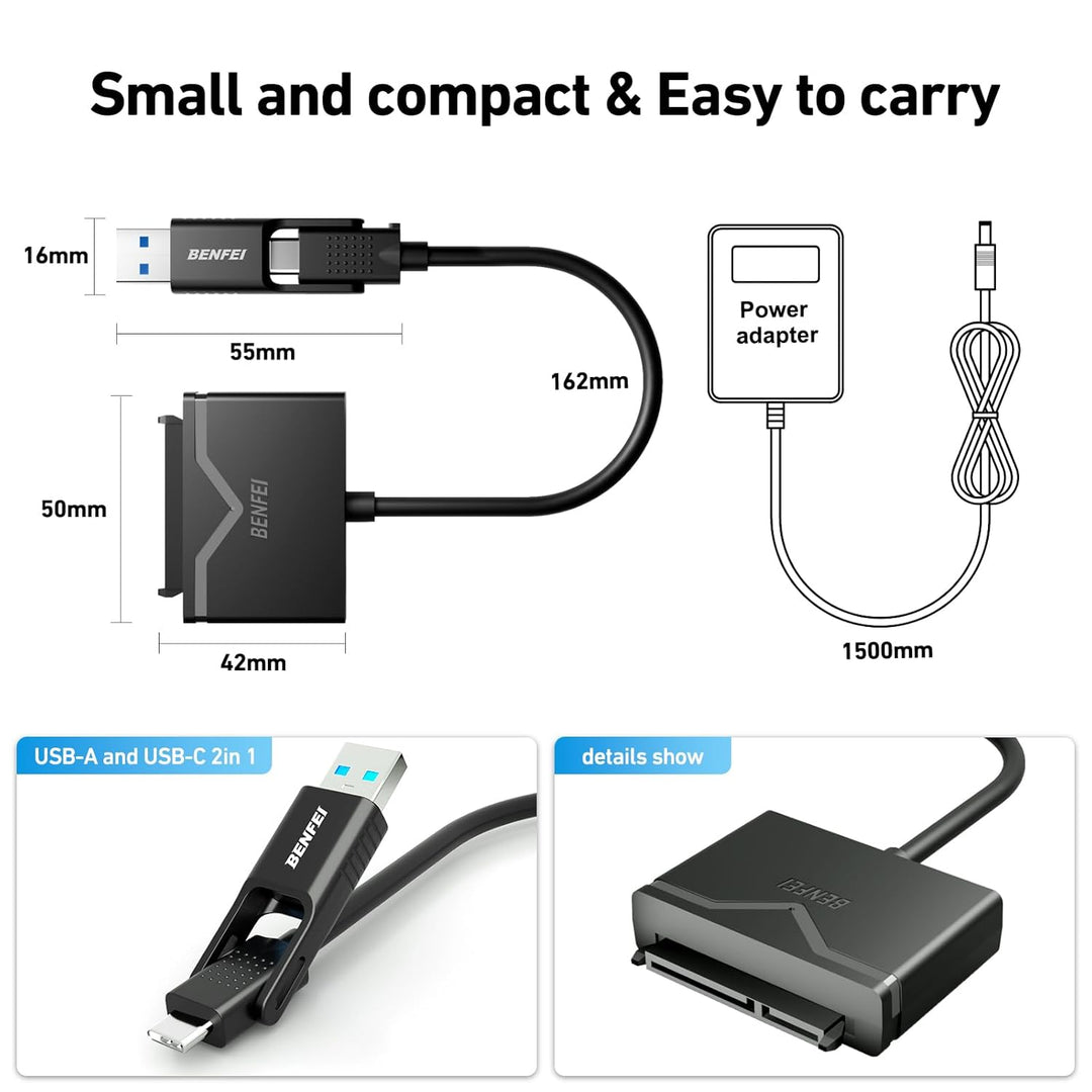 SATA to USB 3.0 Cable, USB 3.0 to SATA III Hard Drive Adapter Compatible for 2.5 3.5 Inch HDD/SSD Hard Drive Disk with 12V/2A Power Adapter, Support UASP - Just Closeouts Canada Inc.000221black