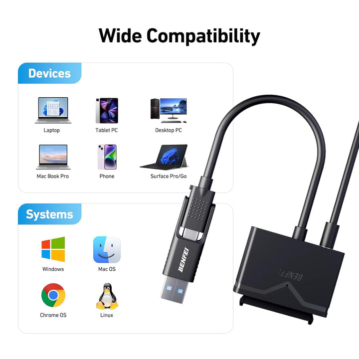SATA to USB 3.0 Cable, USB 3.0 to SATA III Hard Drive Adapter Compatible for 2.5 3.5 Inch HDD/SSD Hard Drive Disk with 12V/2A Power Adapter, Support UASP - Just Closeouts Canada Inc.000221black