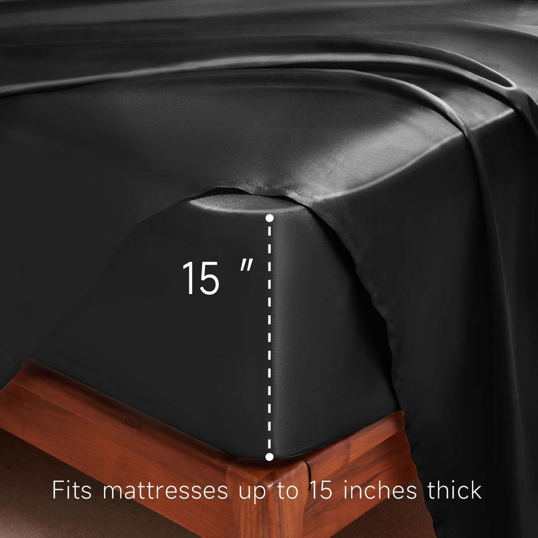 Satin Sheets Twin Size - 3 Pieces Luxury Silky Soft Bed Sheets, Wrinkle - Free Light Pink Satin Silk Sheet Set with 1 Deep Pocket Fitted Sheet, 1 Flat Sheet, 1 Pillow Case Black - Just Closeouts Canada Inc.