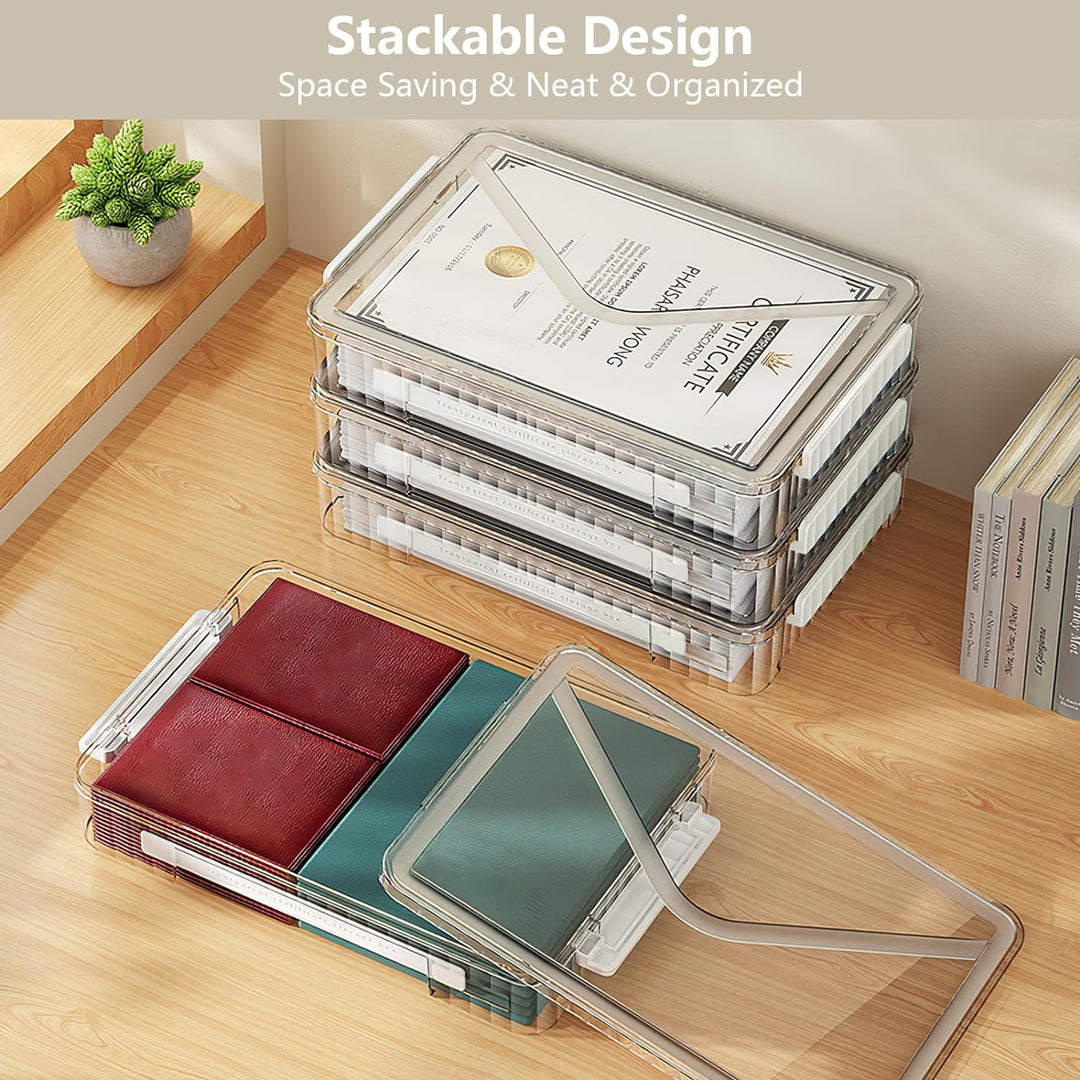 SAYEEC Stackable Storage Box, Portable Project Case File Protector, Plastic Storage Container with Lid and Handle, Clear Large Capacity Storage Bin for A4 Paper Photo Craft Document Scrapbook (White) - Just Closeouts Canada Inc.