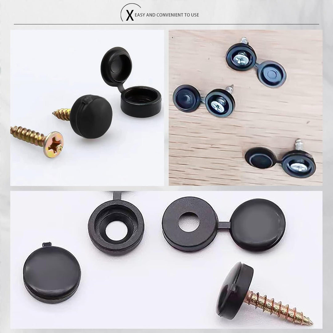 Screw Cover Caps, 140Pcs Plastic Screw Caps 4mm Hinged Screw Cover Caps Fold Screw Snap Covers Washer Flip Tops (Black) - Just Closeouts Canada Inc.