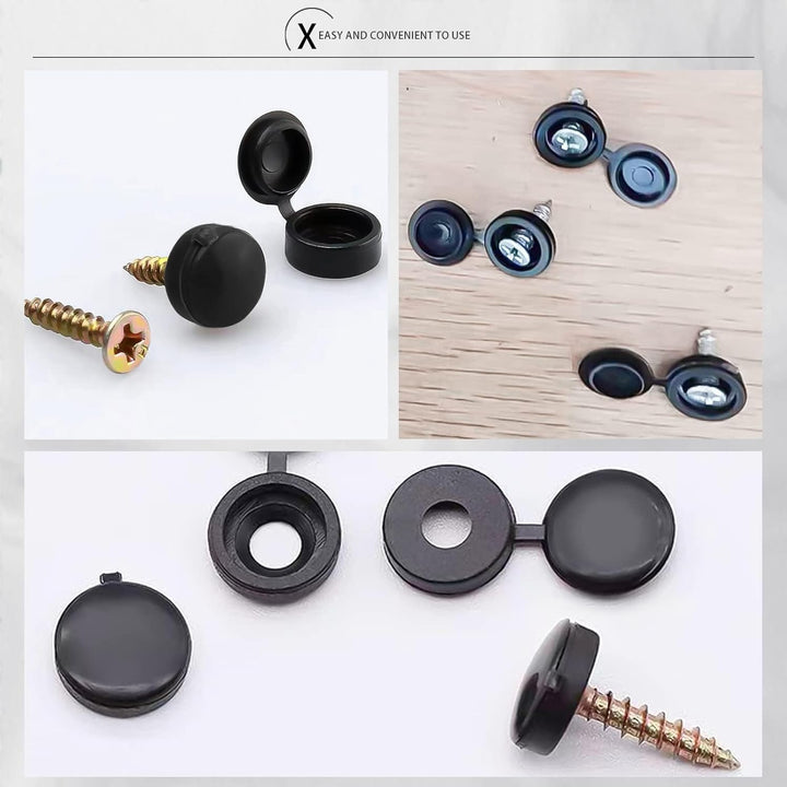 Screw Cover Caps, 140Pcs Plastic Screw Caps 4mm Hinged Screw Cover Caps Fold Screw Snap Covers Washer Flip Tops (Black) - Just Closeouts Canada Inc.