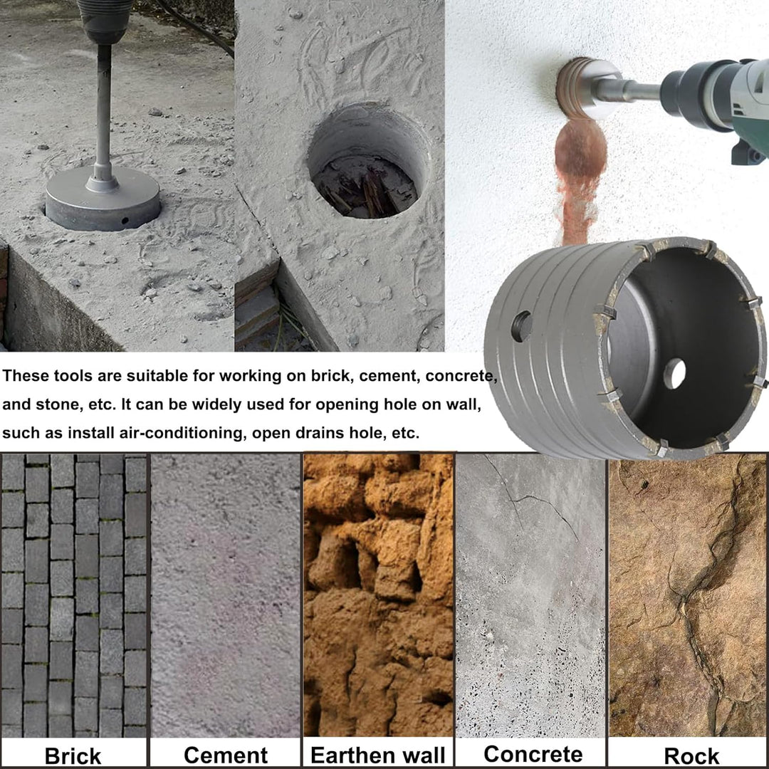 SDS Plus Concrete Hole Saw Kits, 1 - 3/5, 2 - 3/4 in (40MM, 70MM) Tungsten Steel Masonry Coring Drill Bits Cement Wall Hole Cutter for Brick Wall Drilling with 8 - 7/10 in (220mm) SDS - Plus Shank - Just Closeouts Canada Inc.