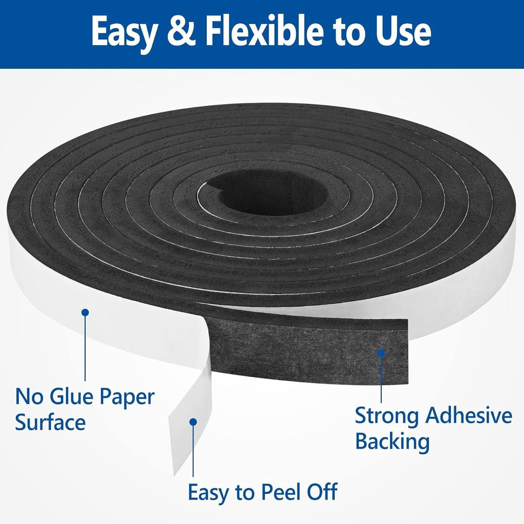 Self Adhesive Foam Tape Weatherstrip 1/2In x 1/16In x 66Ft High Density Foam Insulation Strips Foam Seal Weather Stripping with Strong Adhesive for Door and Window Sound Isolation Soundproofing - Just Closeouts Canada Inc.