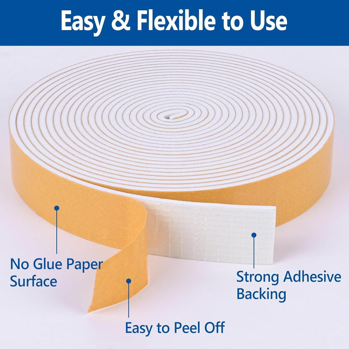 Self Adhesive Foam Tape Weatherstrip 1/2in x 1/4in x 8.5Ft High Density Foam Insulation Strips Foam Seal Weather Stripping with Strong Adhesive for Door and Window Sound Isolation Soundproofing - Just Closeouts Canada Inc.X0044905NV