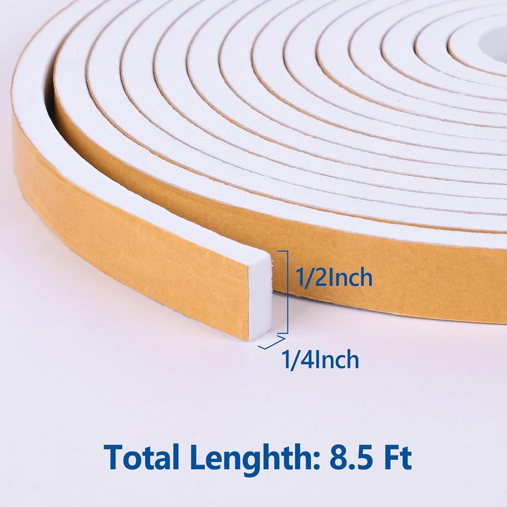 Self Adhesive Foam Tape Weatherstrip 1/2in x 1/4in x 8.5Ft High Density Foam Insulation Strips Foam Seal Weather Stripping with Strong Adhesive for Door and Window Sound Isolation Soundproofing - Just Closeouts Canada Inc.X0044905NV