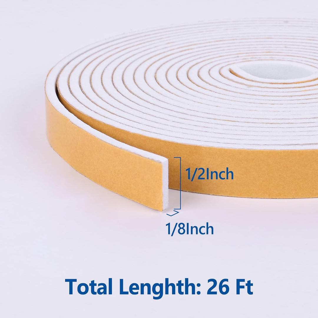 Self Adhesive Foam Tape Weatherstrip 1/2in x 1/8in x 26Ft High Density Foam Insulation Strips Foam Seal Weather Stripping with Strong Adhesive for Door and Window Sound Isolation Soundproofing - Just Closeouts Canada Inc.