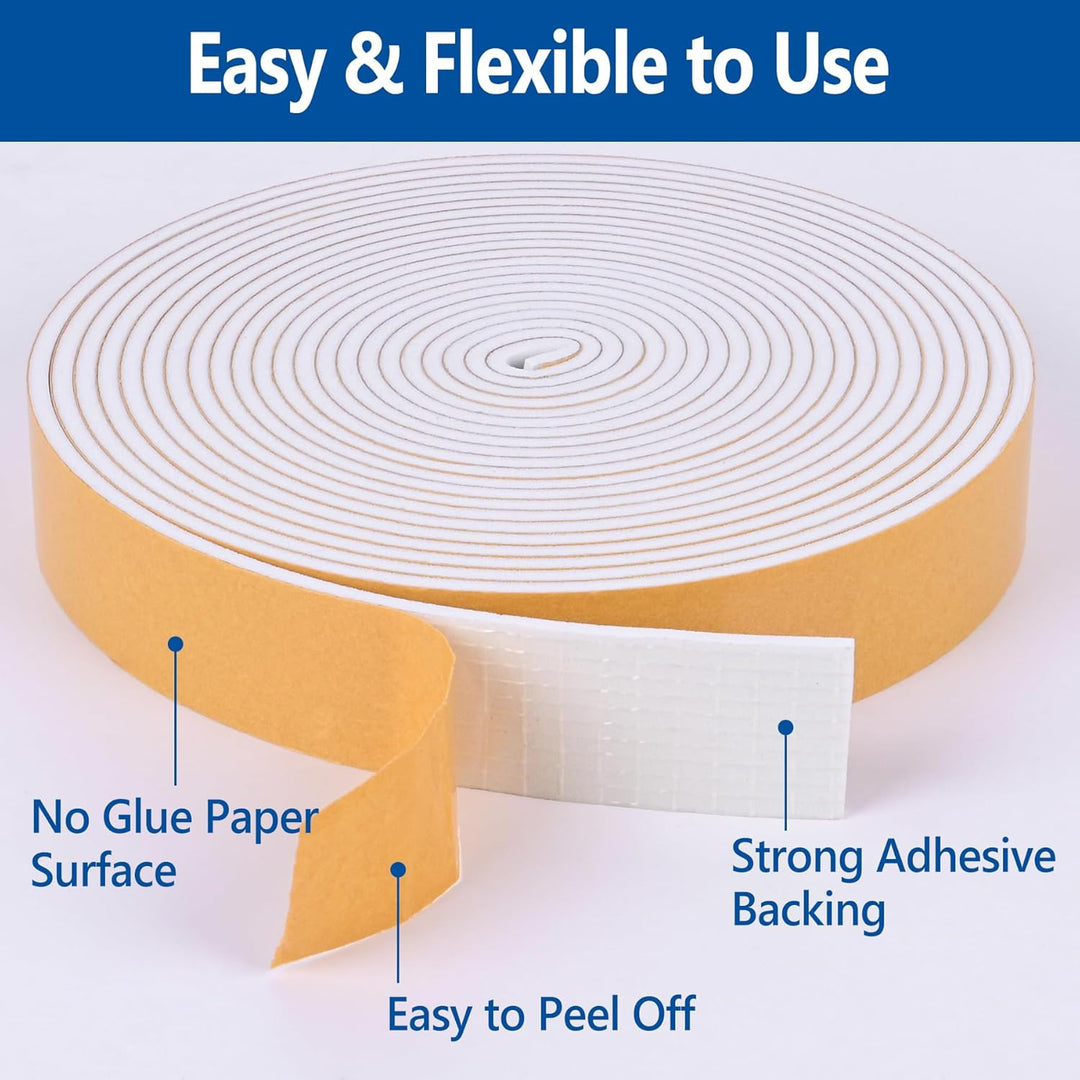 Self Adhesive Foam Tape Weatherstrip 1/2in x 1/8in x 26Ft High Density Foam Insulation Strips Foam Seal Weather Stripping with Strong Adhesive for Door and Window Sound Isolation Soundproofing - Just Closeouts Canada Inc.