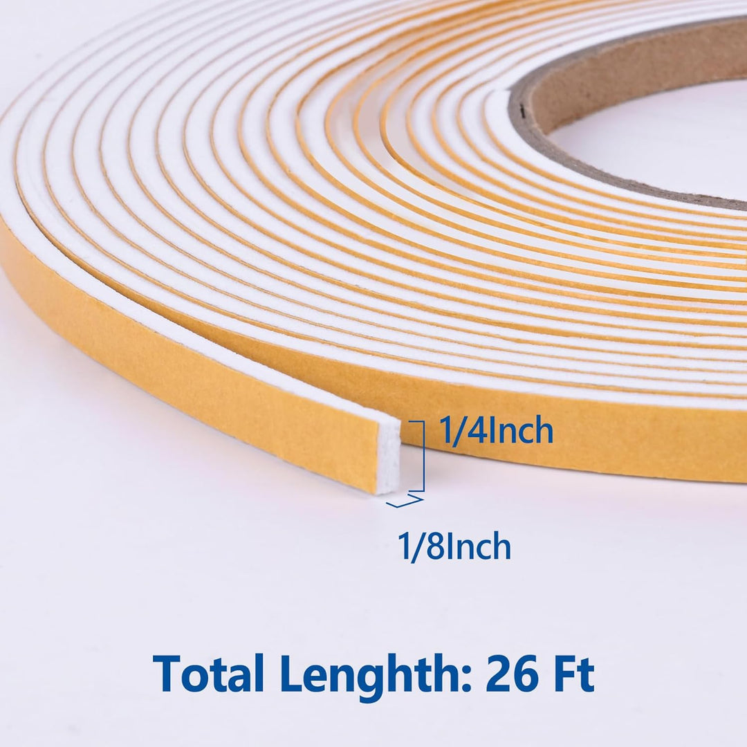 Self adhesive foam tape weatherstrip 1/4in x 1/8in x 26ft - Just Closeouts Canada Inc.