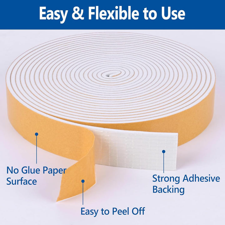 Self adhesive foam tape weatherstrip 1/4in x 1/8in x 26ft - Just Closeouts Canada Inc.
