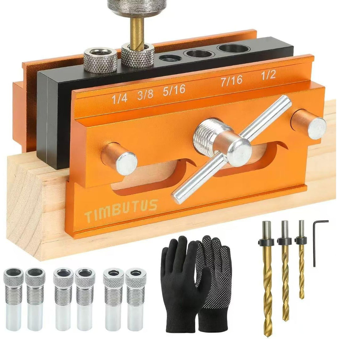 Self Centering Doweling Jig Kit - Adjustable Width Dowel Jig Kit for Straight Holes, Biscuit Joiner Set, 6 Bushings, 3 Size Drill Bits - Woodworking Precision Tool - Just Closeouts Canada Inc.