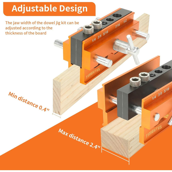 Self Centering Doweling Jig Kit - Adjustable Width Dowel Jig Kit for Straight Holes, Biscuit Joiner Set, 6 Bushings, 3 Size Drill Bits - Woodworking Precision Tool - Just Closeouts Canada Inc.