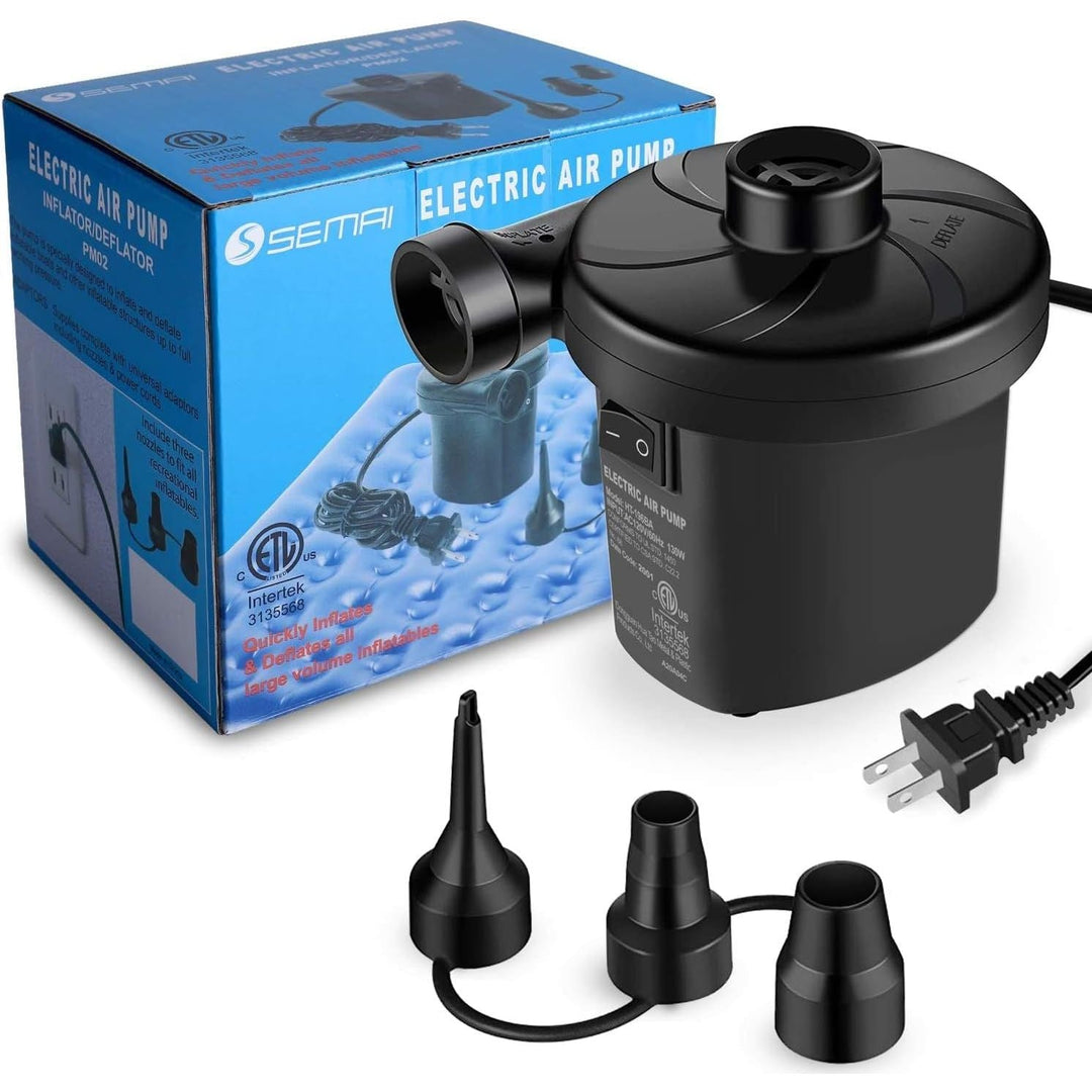 semai Electric Air Pump Portable Quick - Fill Air Pump for Inflatable Couch, Air Mattress, Swimming Ring, Inflatable Pool Toys, Powerful Electric Inflator/Deflator Air Pump with 3 Nozzles 110V AC - Just Closeouts Canada Inc.