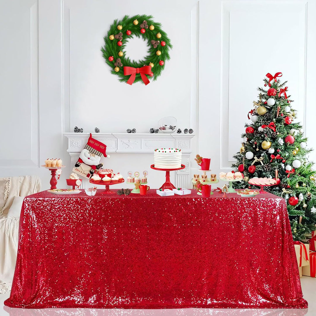 Sequin Tablecloth Red Christmas Table Cloth 90x132inch Rectangle Seamless Valentine's Day Tablecloth for Wedding Sequin Fabric Valentine's Day Overlay Decoration - Just Closeouts Canada Inc.X003K5JMI9