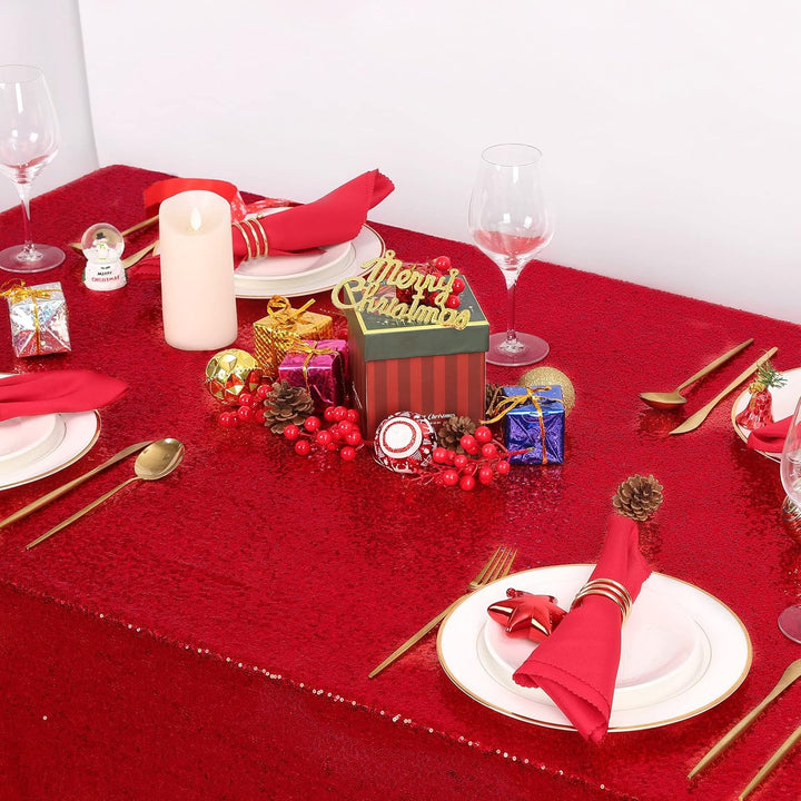 Sequin Tablecloth Red Christmas Table Cloth 90x132inch Rectangle Seamless Valentine's Day Tablecloth for Wedding Sequin Fabric Valentine's Day Overlay Decoration - Just Closeouts Canada Inc.X003K5JMI9