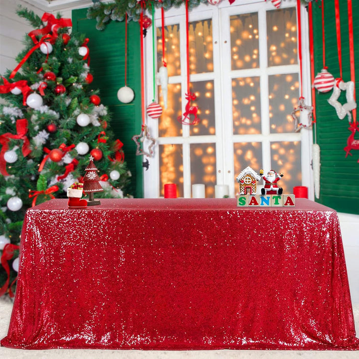 Sequin Tablecloth Red Christmas Table Cloth 90x132inch Rectangle Seamless Valentine's Day Tablecloth for Wedding Sequin Fabric Valentine's Day Overlay Decoration - Just Closeouts Canada Inc.X003K5JMI9