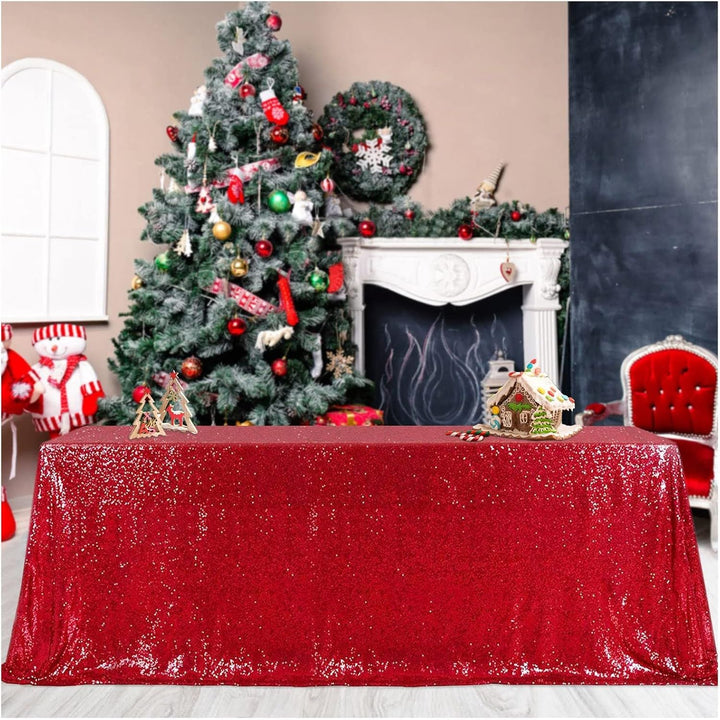 Sequin Tablecloth Red Christmas Table Cloth 90x132inch Rectangle Seamless Valentine's Day Tablecloth for Wedding Sequin Fabric Valentine's Day Overlay Decoration - Just Closeouts Canada Inc.X003K5JMI9