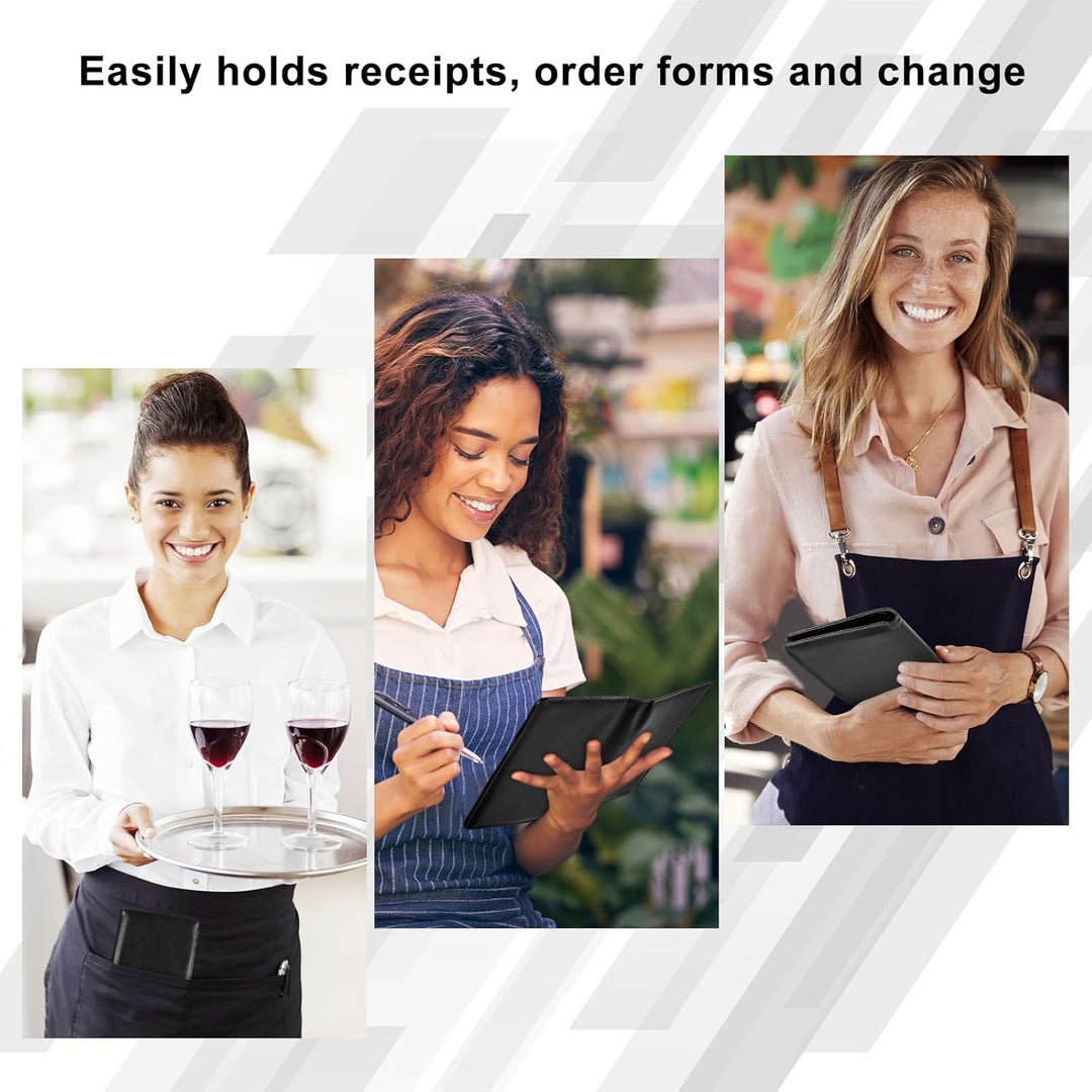 Server Book for Waitress, Leather Waiter Organizer with Zipper Pocket, Restaurant Waitstaff Booklet, Guest Check Holder with Money Pocket, Fits Server Apron(Black) - Just Closeouts Canada Inc.