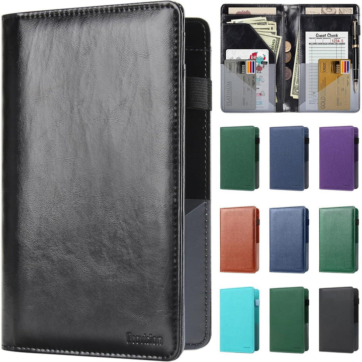 Server Book for Waitress, Leather Waiter Organizer with Zipper Pocket, Restaurant Waitstaff Booklet, Guest Check Holder with Money Pocket, Fits Server Apron(Black) - Just Closeouts Canada Inc.