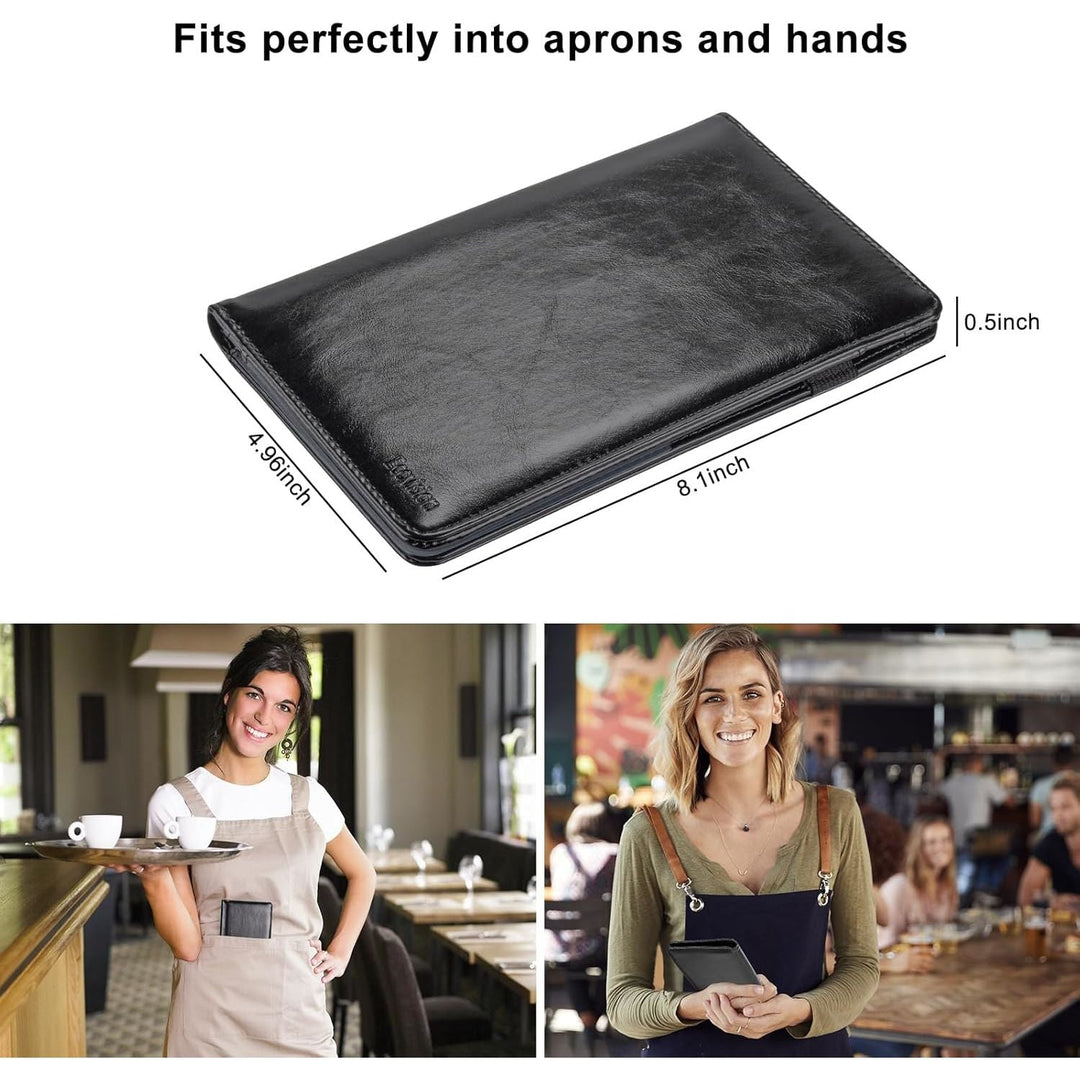 Server Book for Waitress, Leather Waiter Organizer with Zipper Pocket, Restaurant Waitstaff Booklet, Guest Check Holder with Money Pocket, Fits Server Apron(Black) - Just Closeouts Canada Inc.