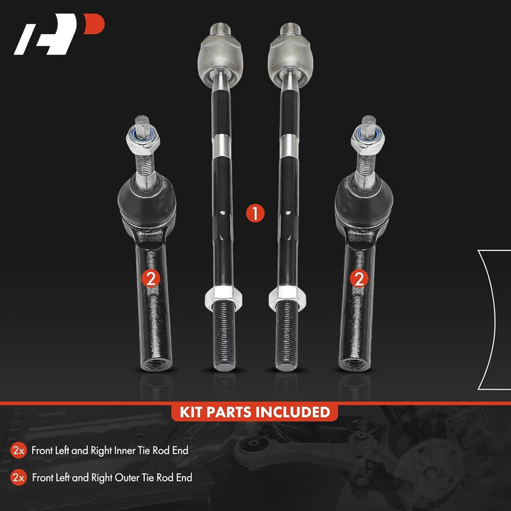 Set of 4 Front Inner Outer Tie Rod End Kit, Compatible with Chevrolet Traverse 2009-2017 & GMC Acadia 2007-2016, Acadia Limited 2017 & Buick Enclave 2008-2017 & Saturn Outlook 2007-2010 - Just Closeouts Canada Inc.