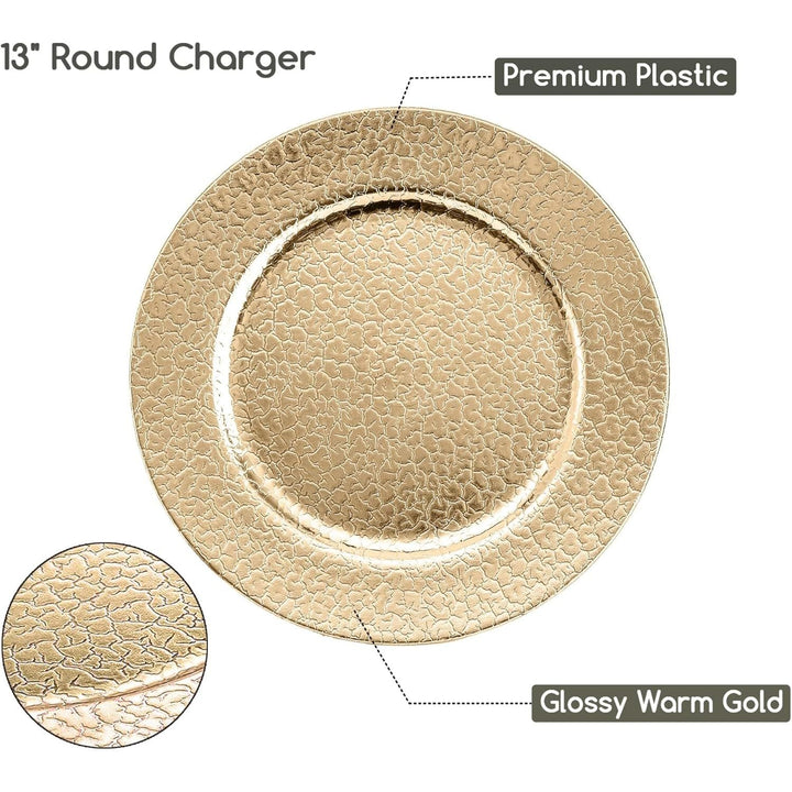 Set of 6 Gold Plastic Charger Plates, 13" High - Shine Round Decorative Underplates with Alligator Texture, Warm Gold Table Setting for Wedding & Events, Not for Food Contact - Just Closeouts Canada Inc.X003451HIX