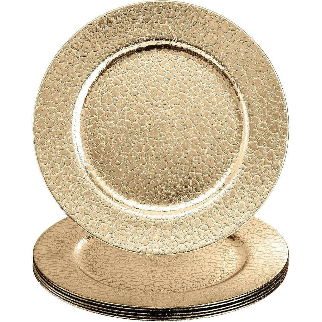 Set of 6 Gold Plastic Charger Plates, 13" High - Shine Round Decorative Underplates with Alligator Texture, Warm Gold Table Setting for Wedding & Events, Not for Food Contact - Just Closeouts Canada Inc.X003451HIX